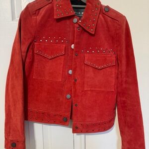 SOLD offline : Bagatelle Red Studded Suede Jacket – XS | Luxe Statement Piece